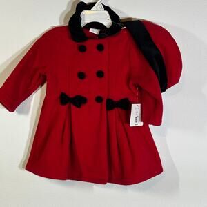 NWT Starting Out Red Peacoat with Matching Hat Baby Girls Size 12M